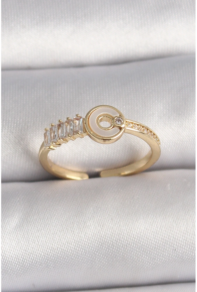 Shoecide Pirinç Gold Renk Zirkon Taşlı Ayarlanabilir Kadın Yüzük