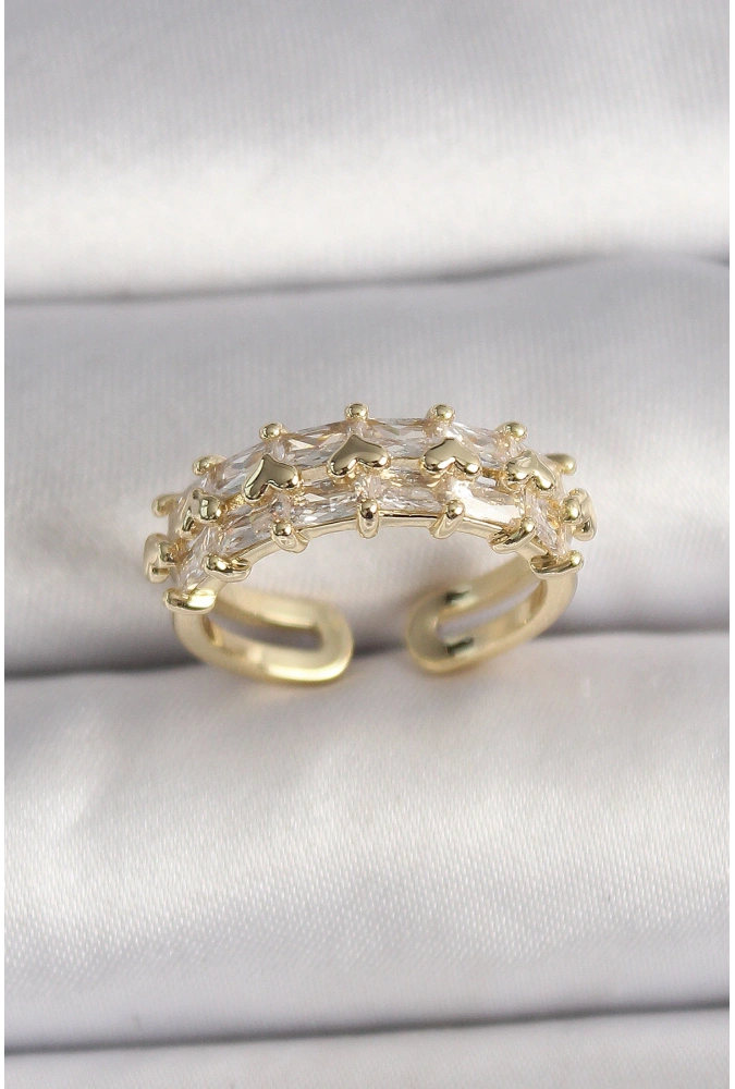 Shoecide Pirinç Gold Renk Zirkon Taşlı Ayarlanabilir Yüzük