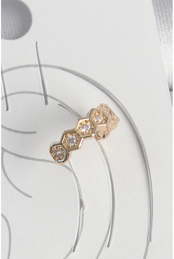 Shoecide Pirinç Gold Renk Zirkon Taşlı Bal Peteği Model Kadın Kıkırdak Küpe