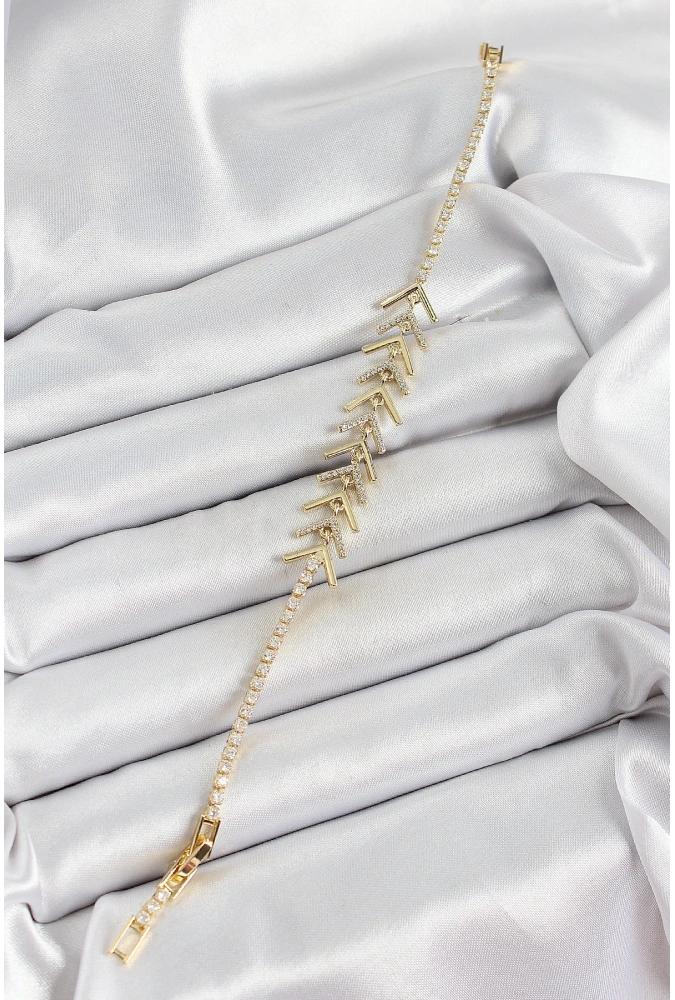 Shoecide Pirinç Gold Renk Zirkon Taşlı Balık Sırtı Kadın Bileklik