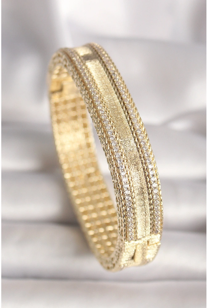 Shoecide Pirinç Gold Renk Zirkon Taşlı Bileklik