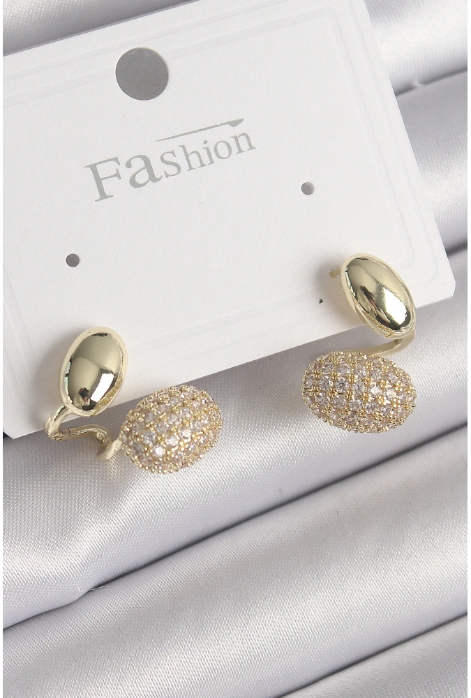 Shoecide Pirinç Gold Renk Zirkon Taşlı Bombeli Model Kadın Küpe