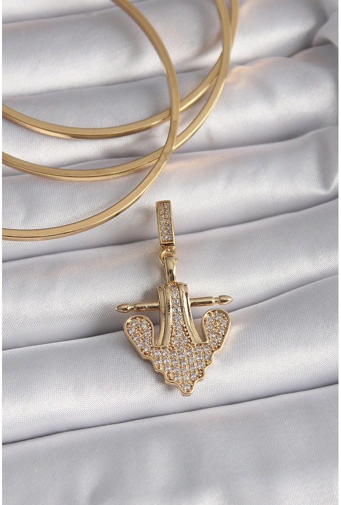 Shoecide Pirinç Gold Renk Zirkon Taşlı Çapa Model Ajda Charm