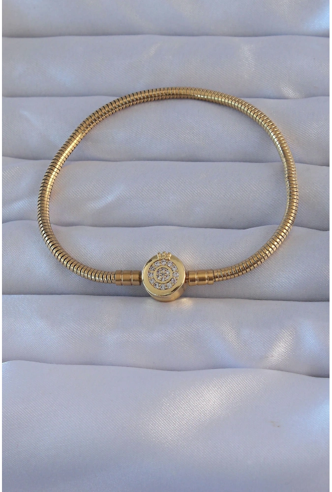 Shoecide Pirinç Gold Renk Zirkon Taşlı Charm Bileklik