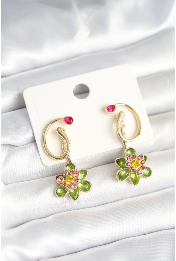 Shoecide Pirinç Gold Renk Zirkon Taşlı Çiçek Model Kadın Küpe