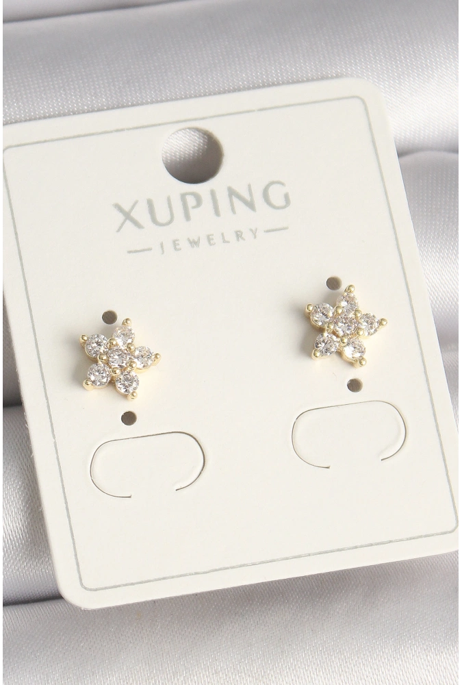 Shoecide Pirinç Gold Renk Zirkon Taşlı Çiçek Model Xuping Kadın Küpe