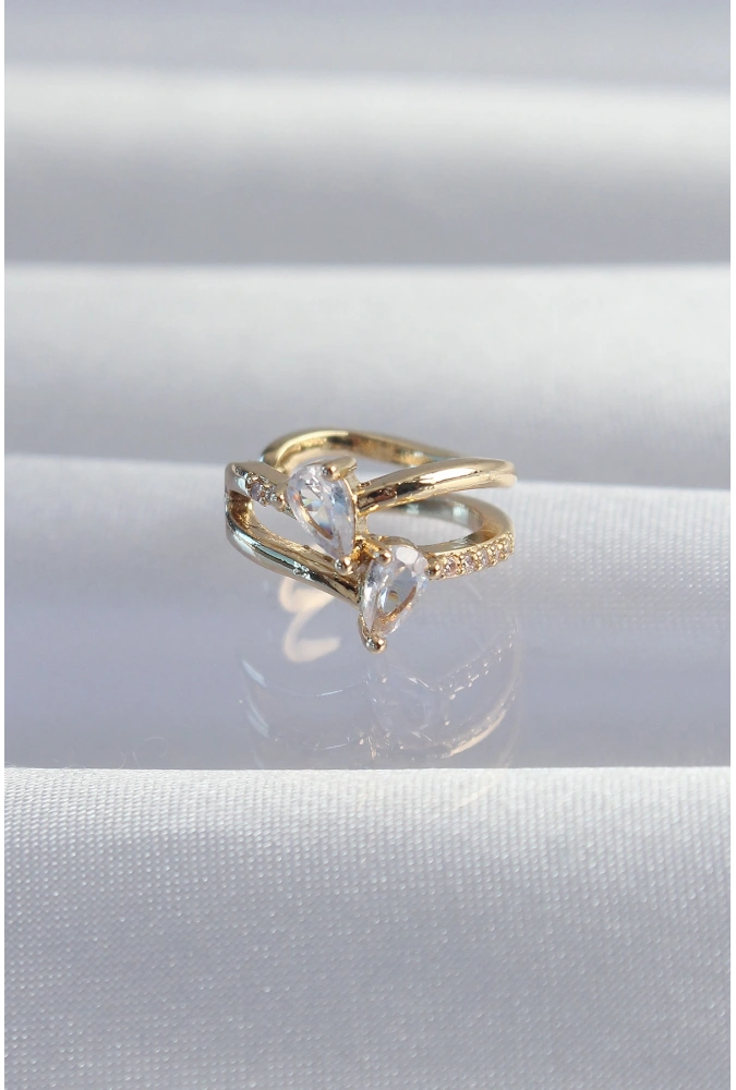 Shoecide Pirinç Gold Renk Zirkon Taşlı Damla Earcuff Küpe