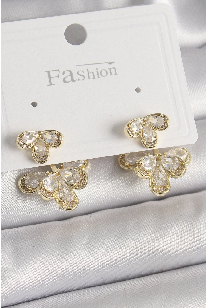 Shoecide Pirinç Gold Renk Zirkon Taşlı Damla Model Kadın Küpe