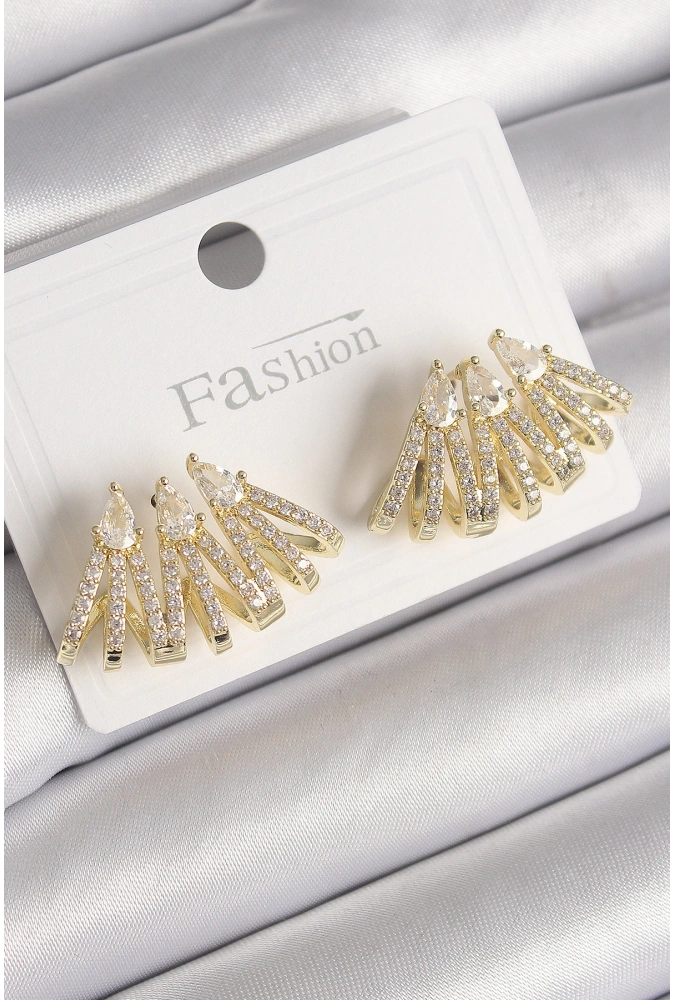 Shoecide Pirinç Gold Renk Zirkon Taşlı Deniz Kabuğu Model Kadın Küpe