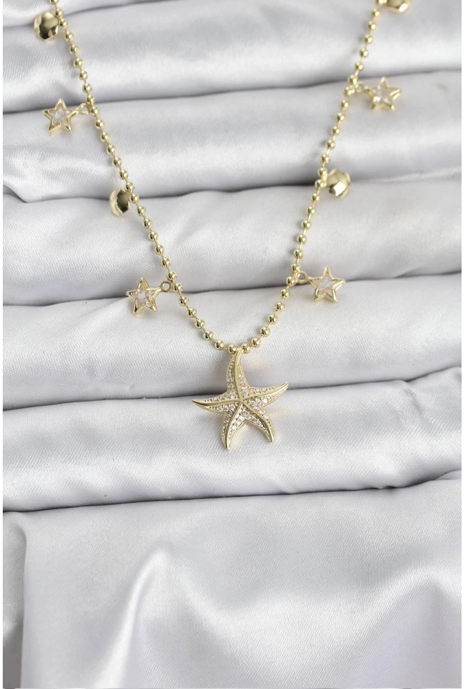 Shoecide Pirinç Gold Renk Zirkon Taşlı Deniz Yıldızı Model Kadın Kolye