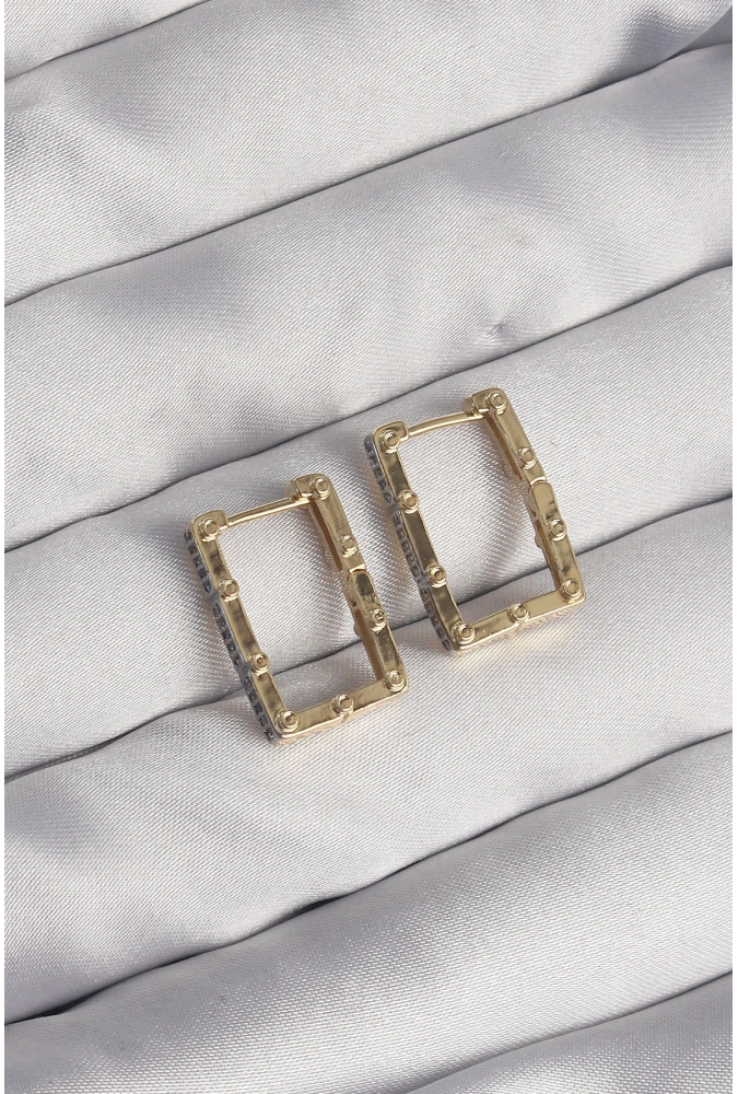 Shoecide Pirinç Gold Renk Zirkon Taşlı Dikdörtgen Model Seranay Küpe