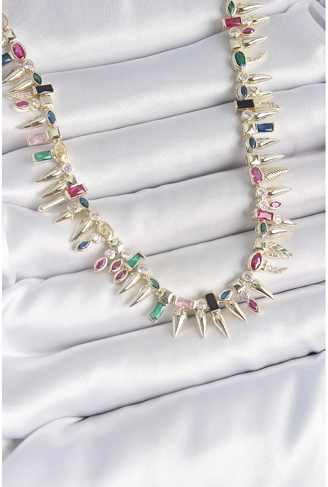 Shoecide Pirinç Gold Renk Zirkon Taşlı Diken Model Vıp Seri Kadın Kolye