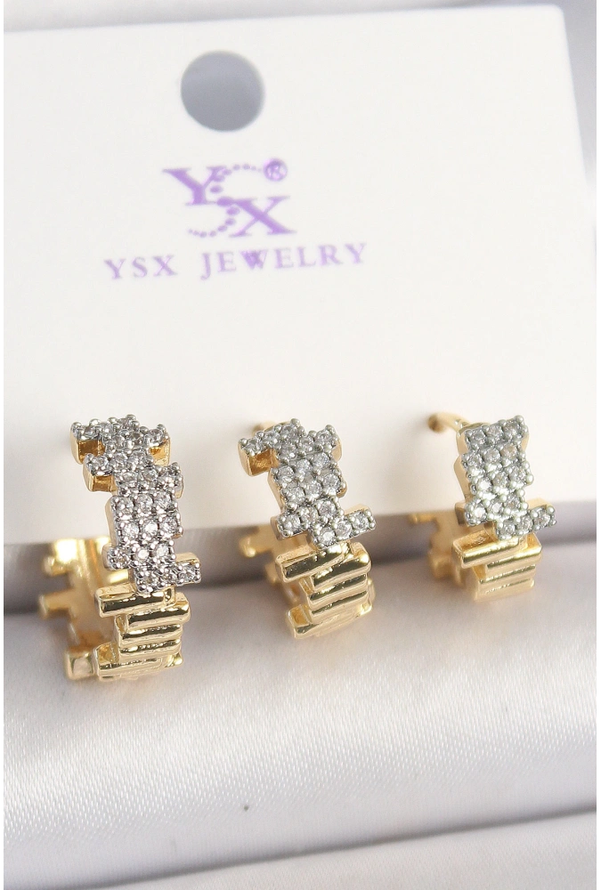 Shoecide Pirinç Gold Renk Zirkon Taşlı Dorika Model 3lü Kadın Kombin Küpe