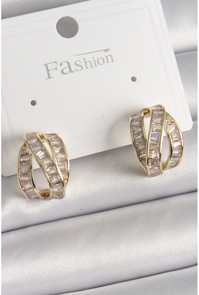 Shoecide Pirinç Gold Renk Zirkon Taşlı Düğüm Halka Model Kadın Küpe