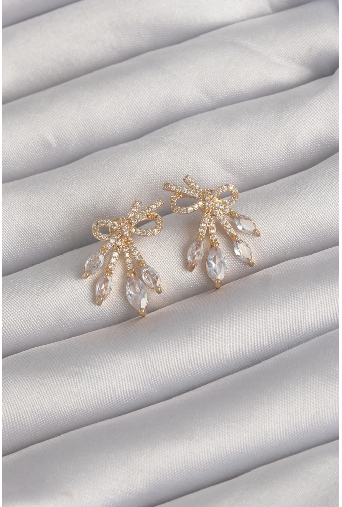 Shoecide Pirinç Gold Renk Zirkon Taşlı Fiyonk Küpe