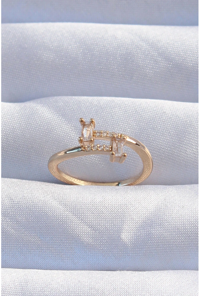 Shoecide Pirinç Gold Renk Zirkon Taşlı Geometrik Ayarlanabilir Yüzük