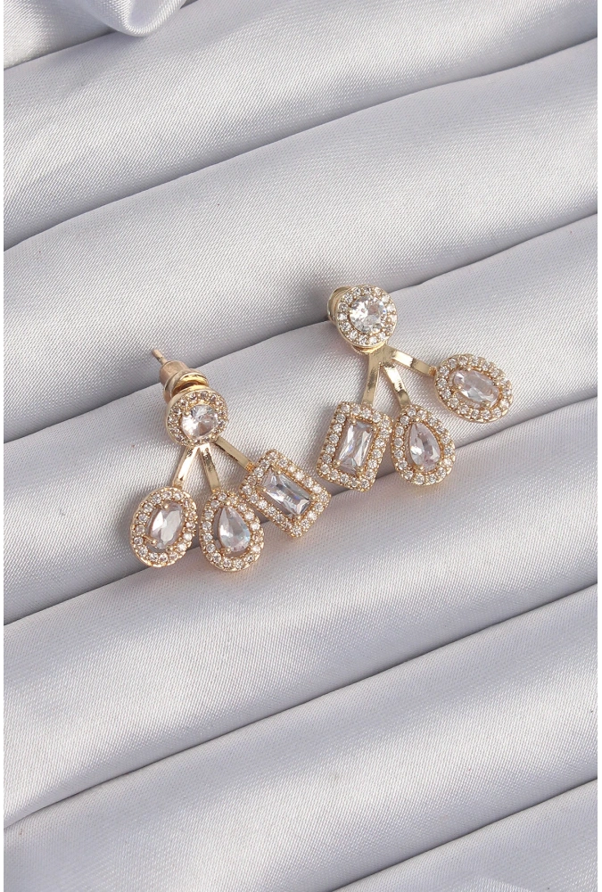 Shoecide Pirinç Gold Renk Zirkon Taşlı Geometrik Model Küpe