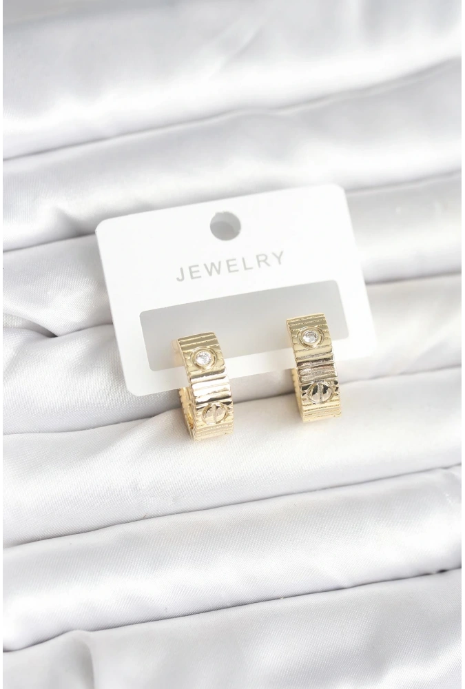 Shoecide Pirinç Gold Renk Zirkon Taşlı Halka Kadın Küpe