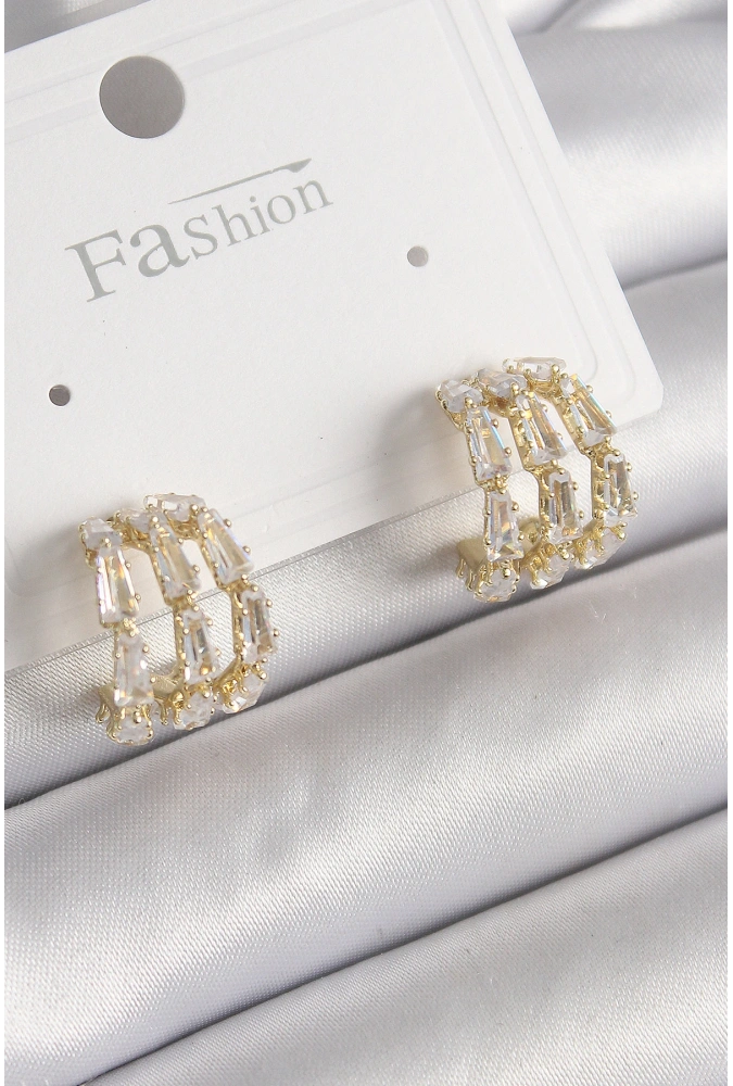 Shoecide Pirinç Gold Renk Zirkon Taşlı Halka Model Kadın Küpe