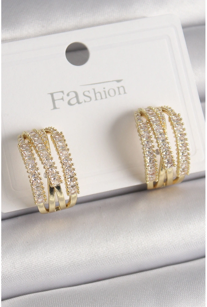 Shoecide Pirinç Gold Renk Zirkon Taşlı Halka Model Kadın Küpe