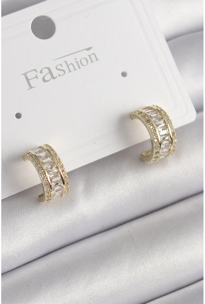 Shoecide Pirinç Gold Renk Zirkon Taşlı Halka Model Kadın Küpe