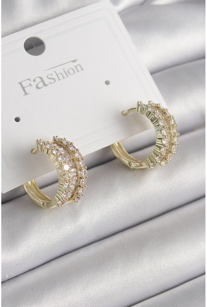 Shoecide Pirinç Gold Renk Zirkon Taşlı Halka Model Kadın Küpe