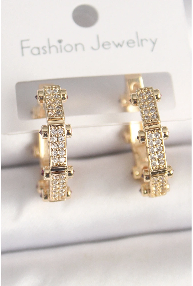 Shoecide Pirinç Gold Renk Zirkon Taşlı Halka Model Kadın Küpe