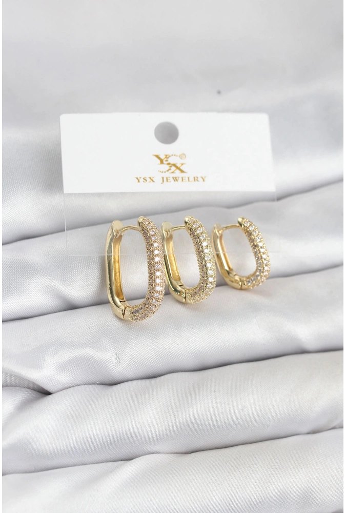 Shoecide Pirinç Gold Renk Zirkon Taşlı Halka Model Ysx Trio Küpe Seti