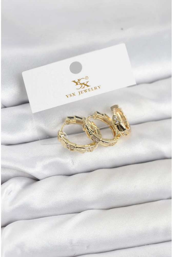 Shoecide Pirinç Gold Renk Zirkon Taşlı Halka Yılan Model Ysx Trio Küpe Seti