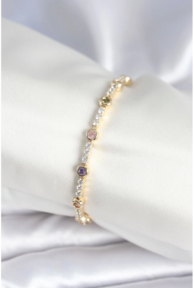 Shoecide Pirinç Gold Renk Zirkon Taşlı Kadın Bileklik