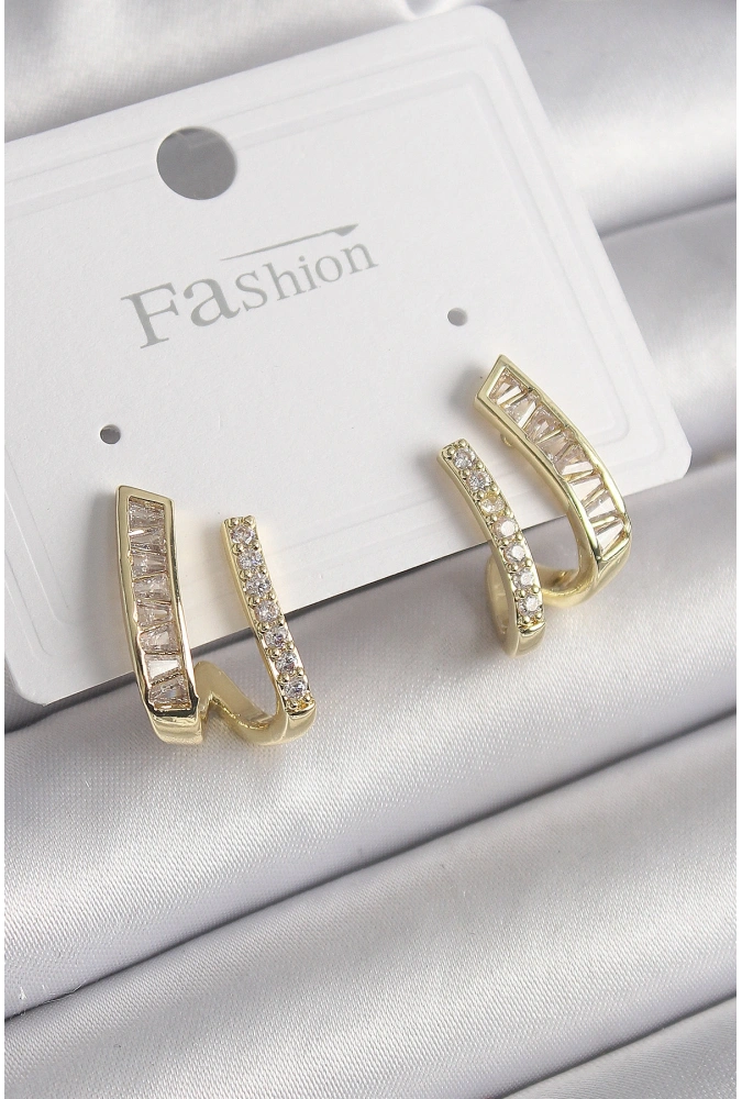 Shoecide Pirinç Gold Renk Zirkon Taşlı Kadın Küpe