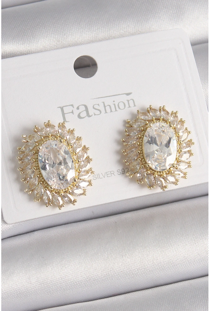 Shoecide Pirinç Gold Renk Zirkon Taşlı Kadın Küpe