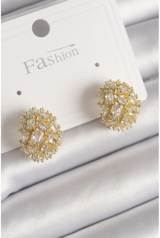 Shoecide Pirinç Gold Renk Zirkon Taşlı Kadın Küpe