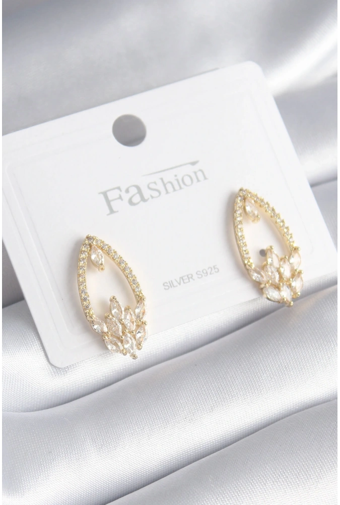 Shoecide Pirinç Gold Renk Zirkon Taşlı Kadın Küpe