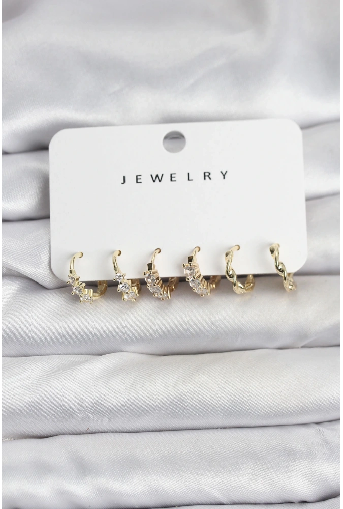 Shoecide Pirinç Gold Renk Zirkon Taşlı Kadın Küpe Seti