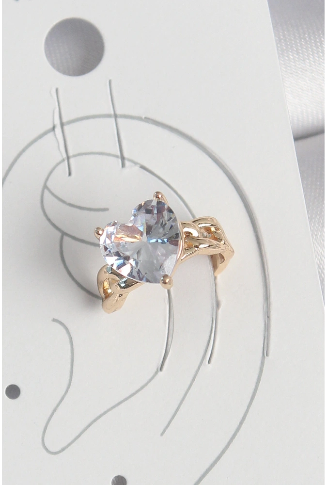 Shoecide Pirinç Gold Renk Zirkon Taşlı Kalp Model Kadın Kıkırdak Küpe