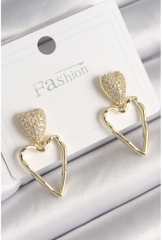 Shoecide Pirinç Gold Renk Zirkon Taşlı Kalp Model Kadın Küpe
