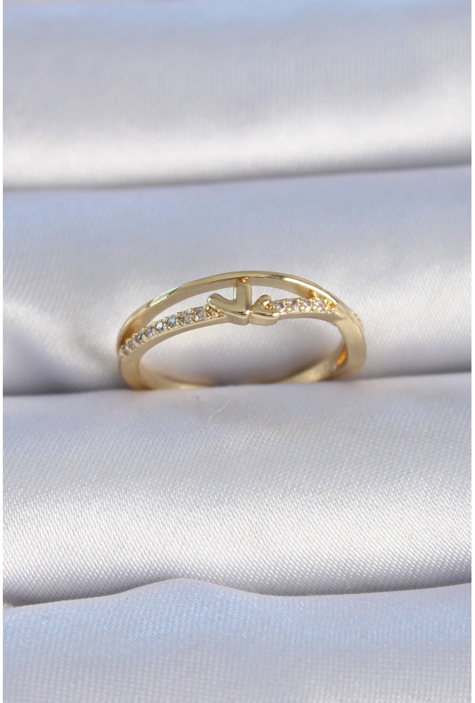 Shoecide Pirinç Gold Renk Zirkon Taşlı Kalp Model Kadın Yüzük