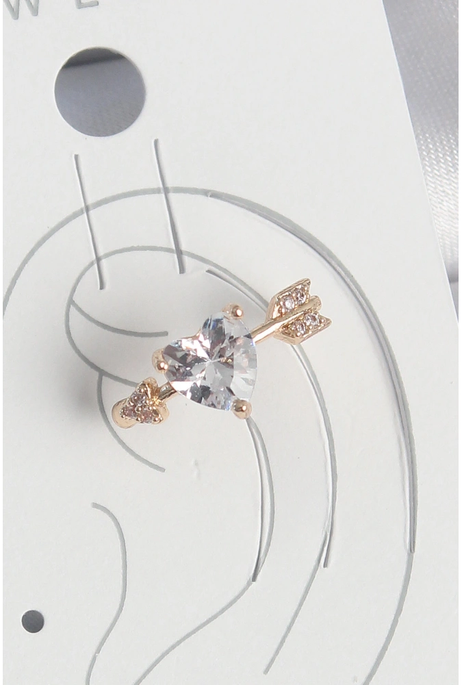 Shoecide Pirinç Gold Renk Zirkon Taşlı Kalp Ok Model Kadın Kıkırdak Küpe