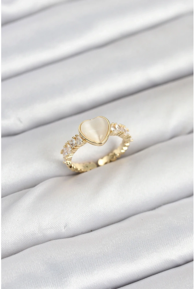 Shoecide Pirinç Gold Renk Zirkon Taşlı Kalpli Kadın Yüzük