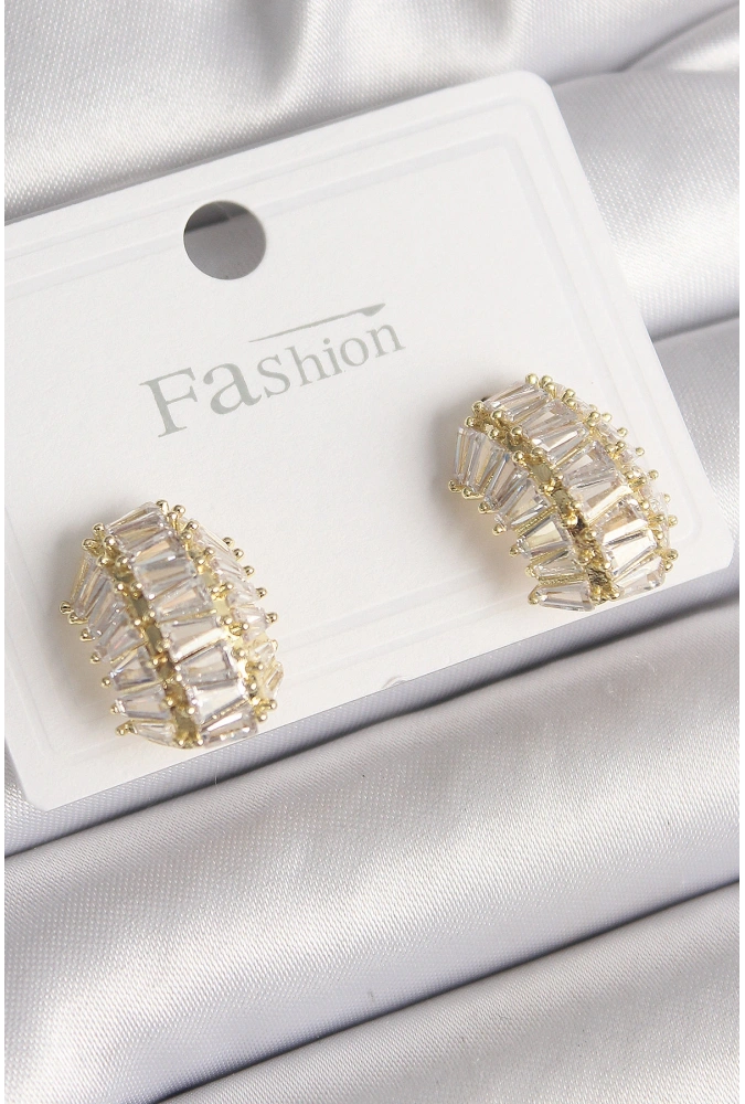 Shoecide Pirinç Gold Renk Zirkon Taşlı Kaplumbağa Kabuğu Model Kadın Küpe