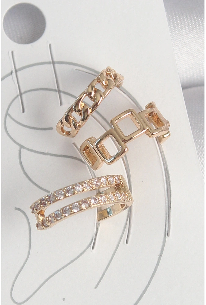Shoecide Pirinç Gold Renk Zirkon Taşlı Kare Zincir Model Kadın Kıkırdak Küpe