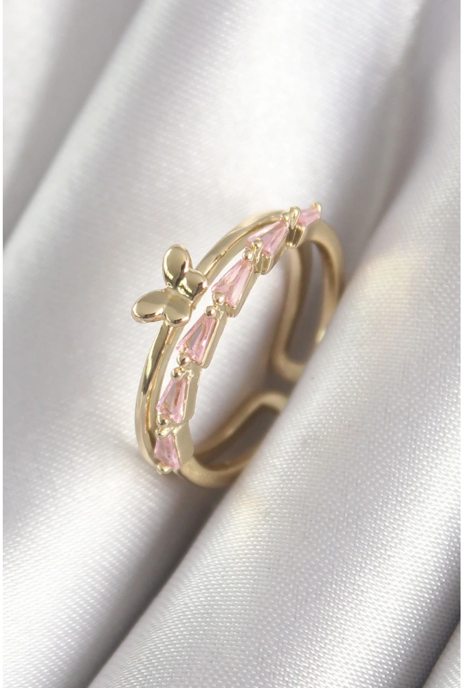 Shoecide Pirinç Gold Renk Zirkon Taşlı Kelebek Figür Kadın Yüzük