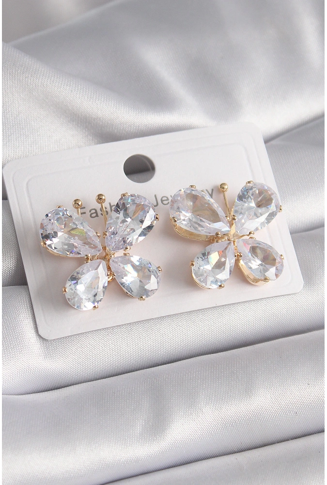 Shoecide Pirinç Gold Renk Zirkon Taşlı Kelebek Model Kadın Küpe