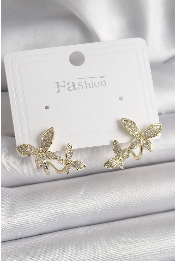 Shoecide Pirinç Gold Renk Zirkon Taşlı Kelebek Model Kadın Küpe