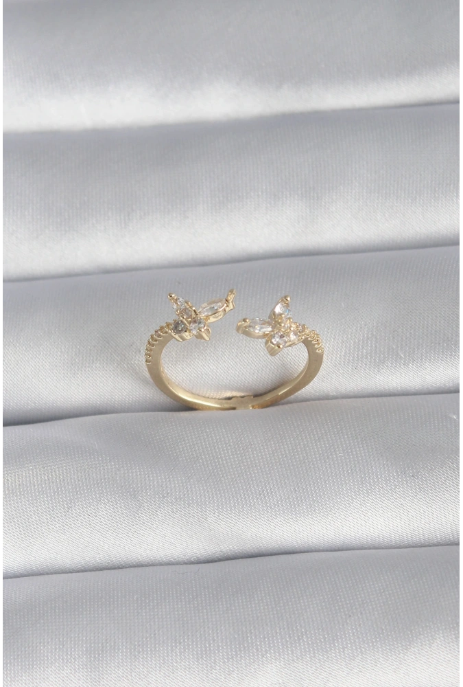 Shoecide Pirinç Gold Renk Zirkon Taşlı Kelebek Model Kadın Yüzük