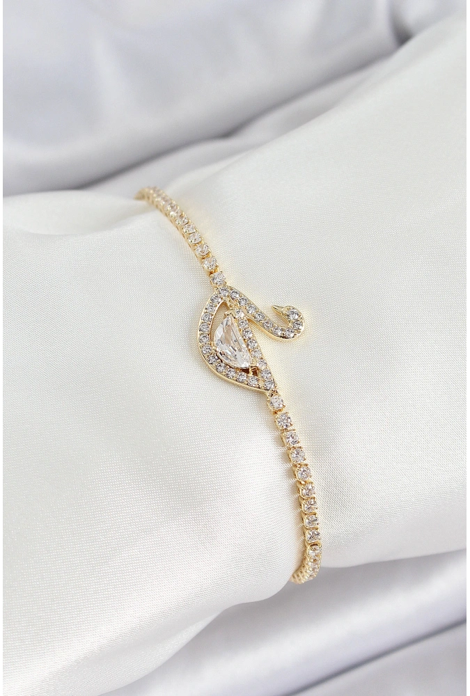 Shoecide Pirinç Gold Renk Zirkon Taşlı Kuğu Model Kadın Bileklik