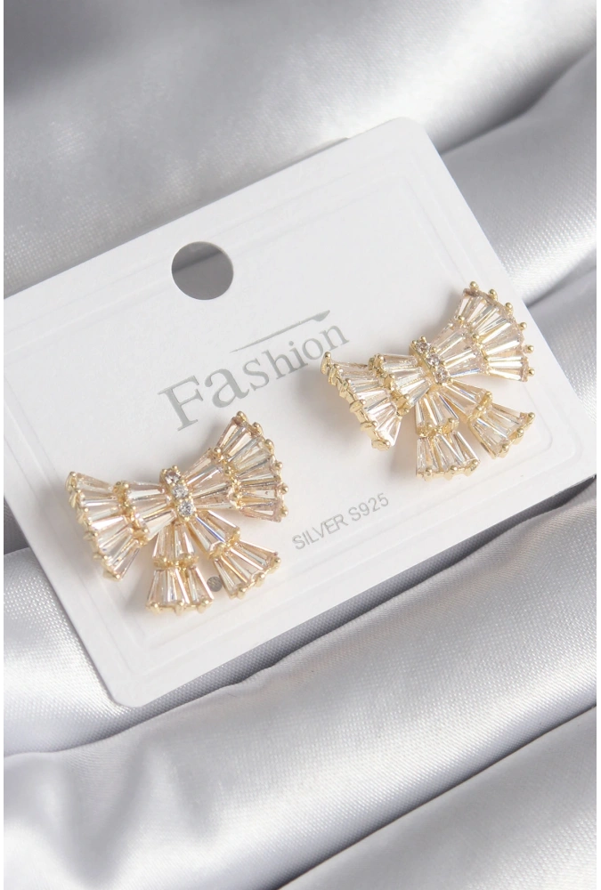 Shoecide Pirinç Gold Renk Zirkon Taşlı Kurdele Model Kadın Küpe