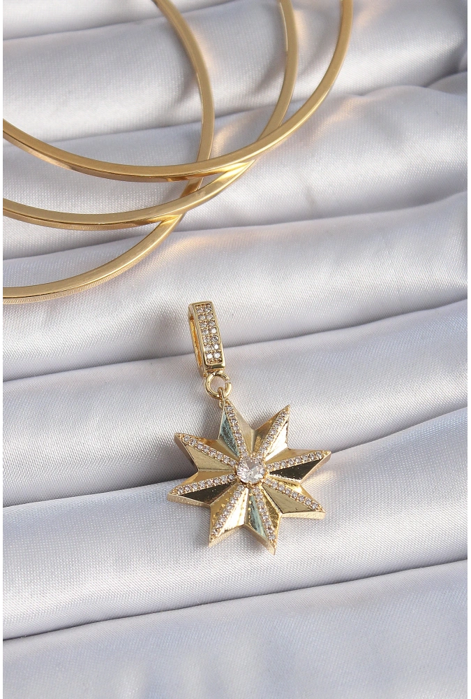 Shoecide Pirinç Gold Renk Zirkon Taşlı Kutup Yıldızı Ajda Charm