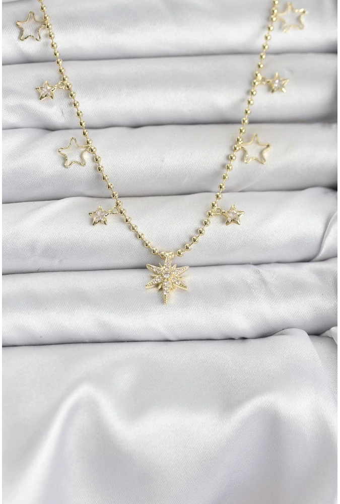 Shoecide Pirinç Gold Renk Zirkon Taşlı Kutup Yıldızı Model Kadın Kolye